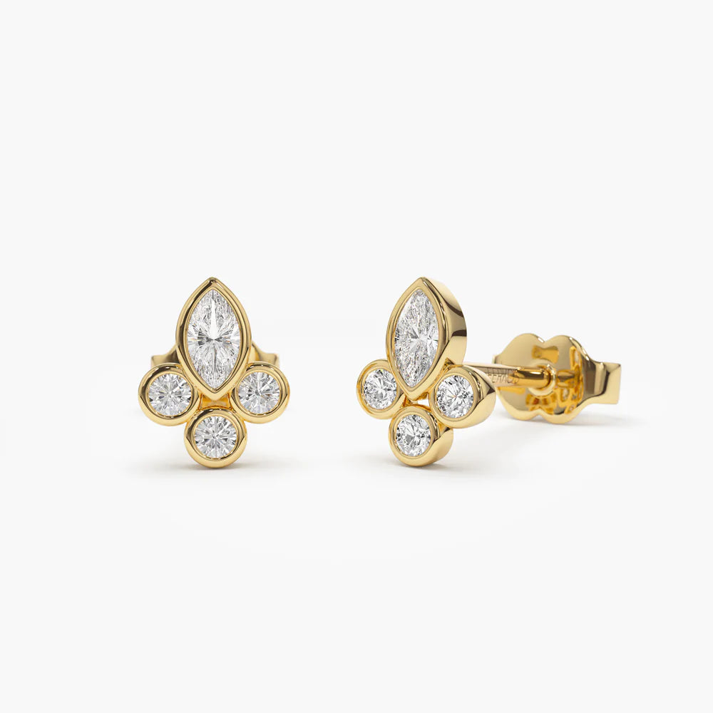 Solid Gold Marquise & Round Lab-Grown Diamond Crown Earrings