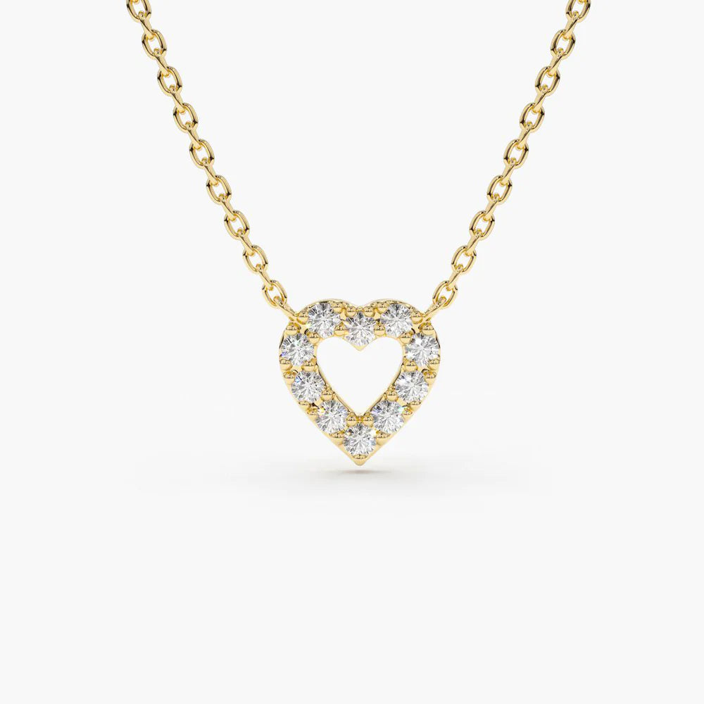 Solid Gold Tiny Diamond Heart Necklace