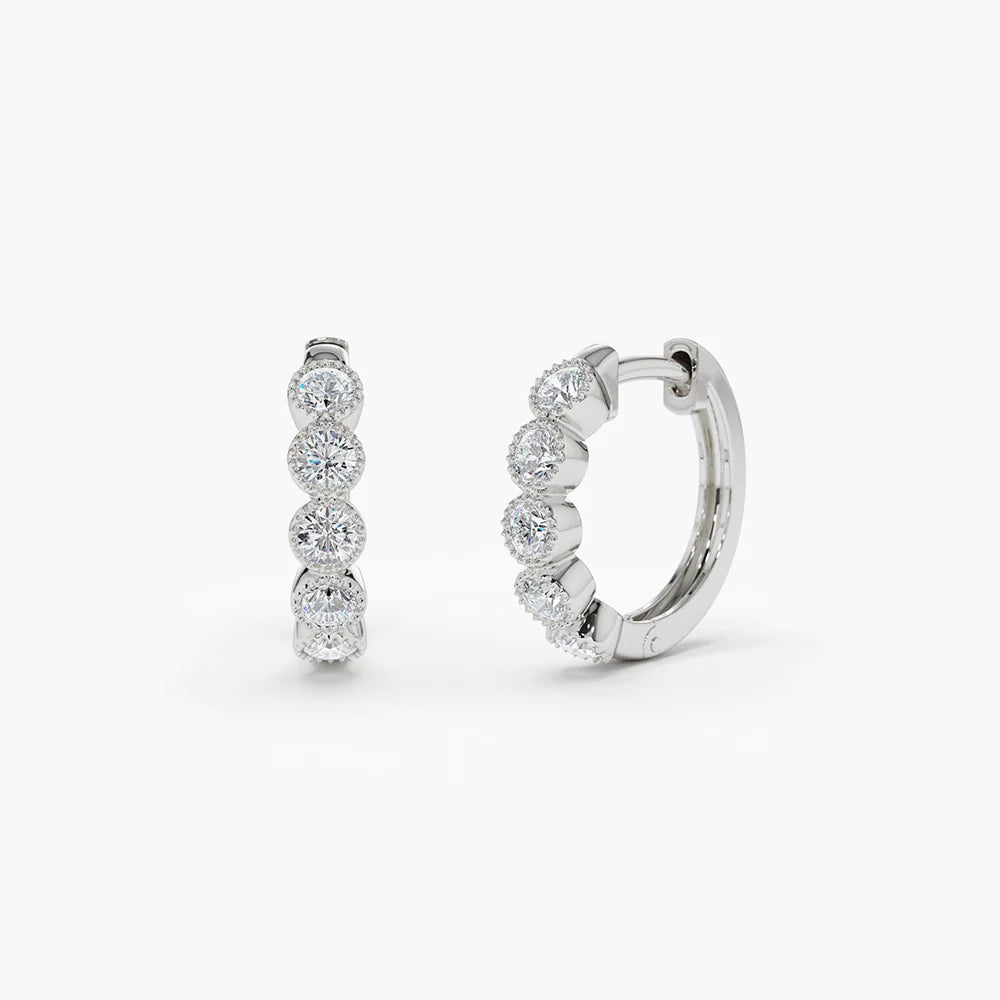 Solid Gold Bezel Setting Diamond Huggie Earrings