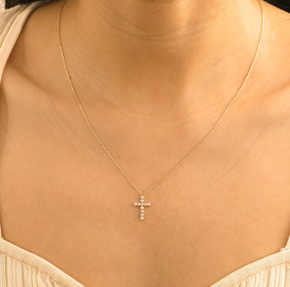 Solid Gold Diamond Bezel Cross Charm (967150)