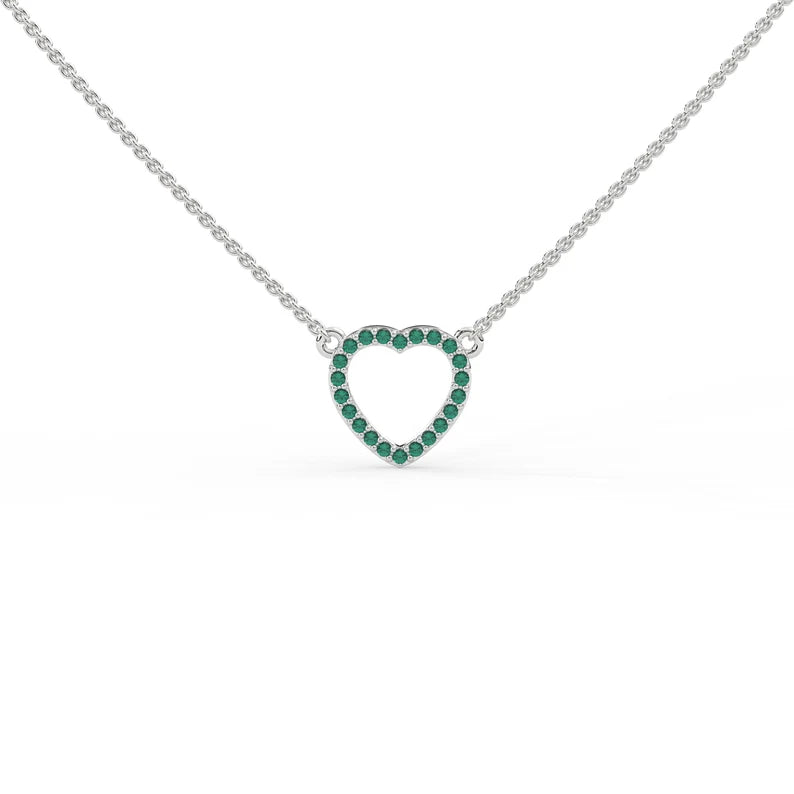 Solid Gold Open Heart Natural Emerald Pendant