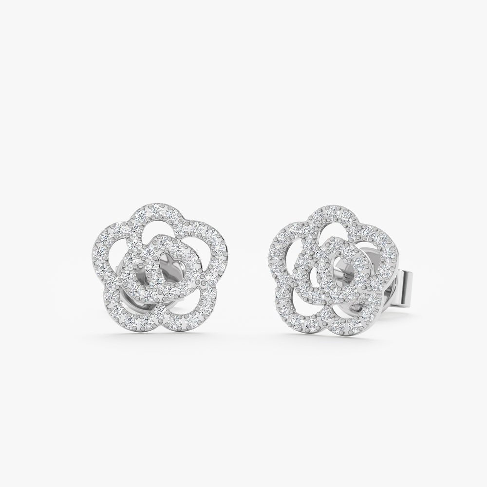 Solid Gold Diamond Rose Studs