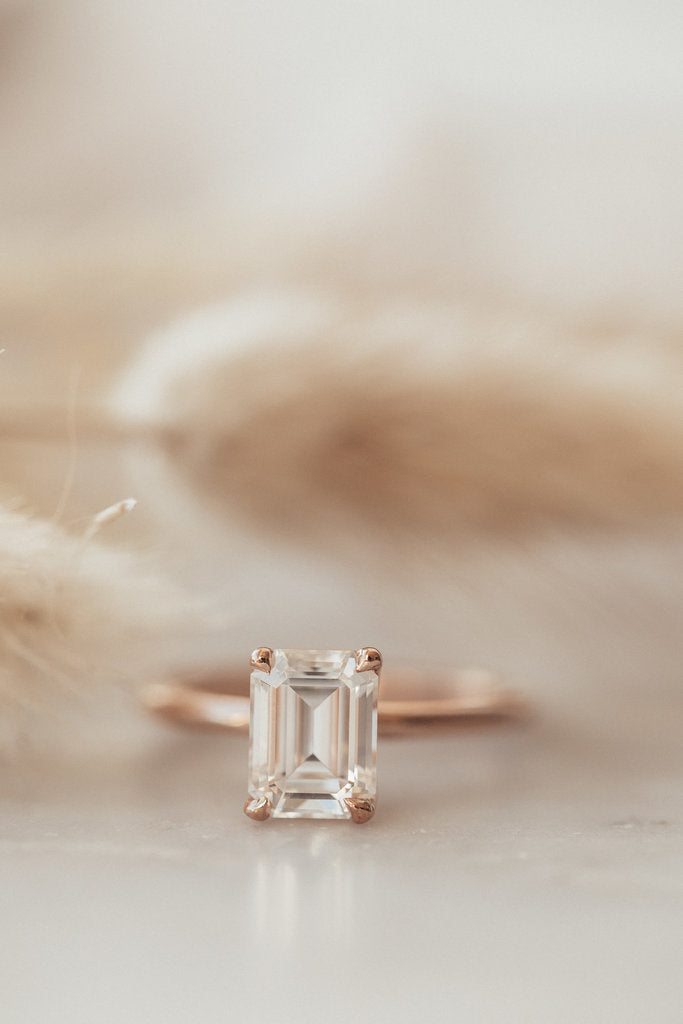 Solid Gold Emerald Octagon Cut Lab-Grown Diamond Solitaire Ring
