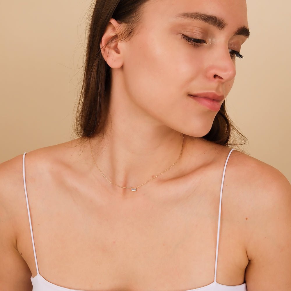 Solid Gold Dainty Aquamarine Necklace