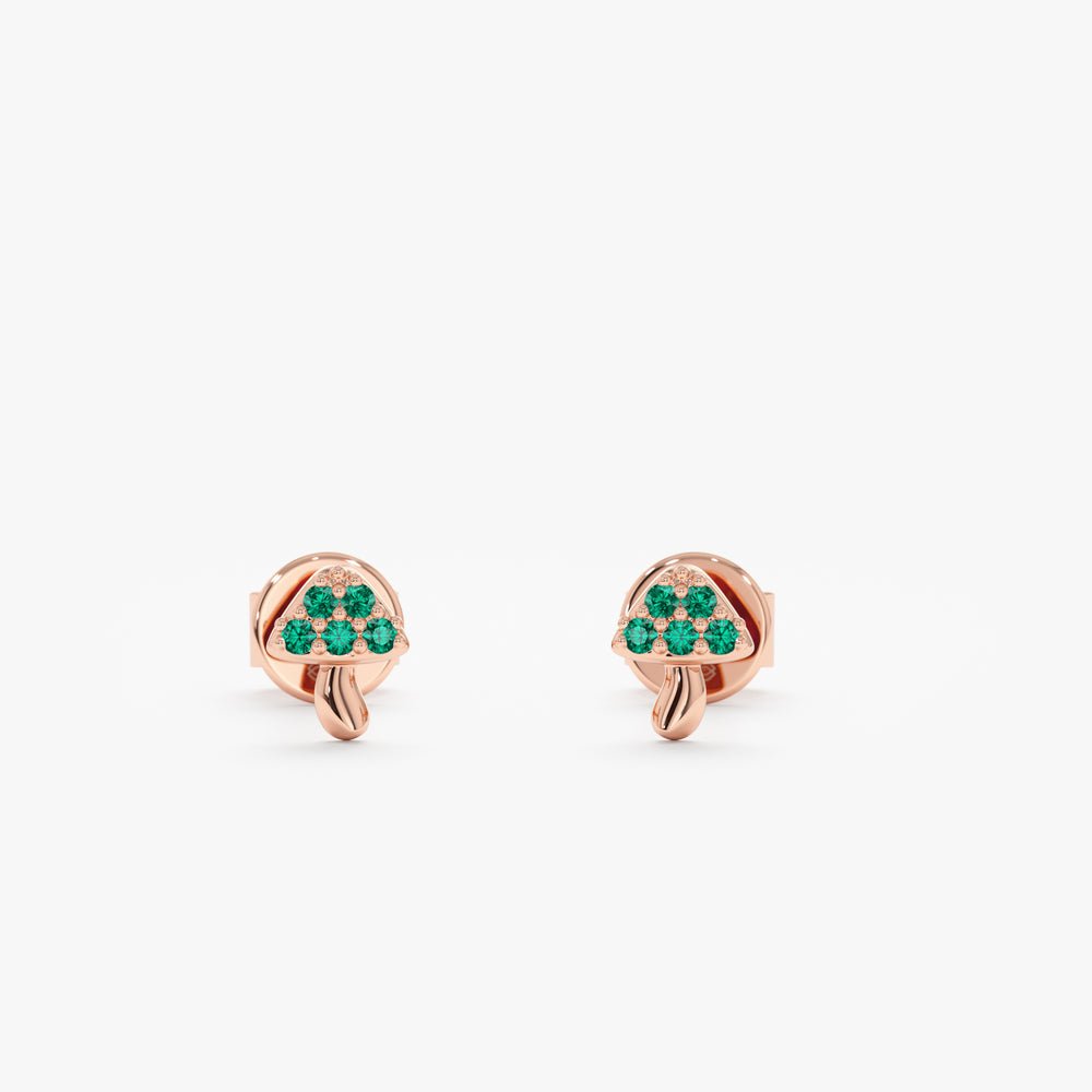 Solid Gold Emerald Mushroom Studs