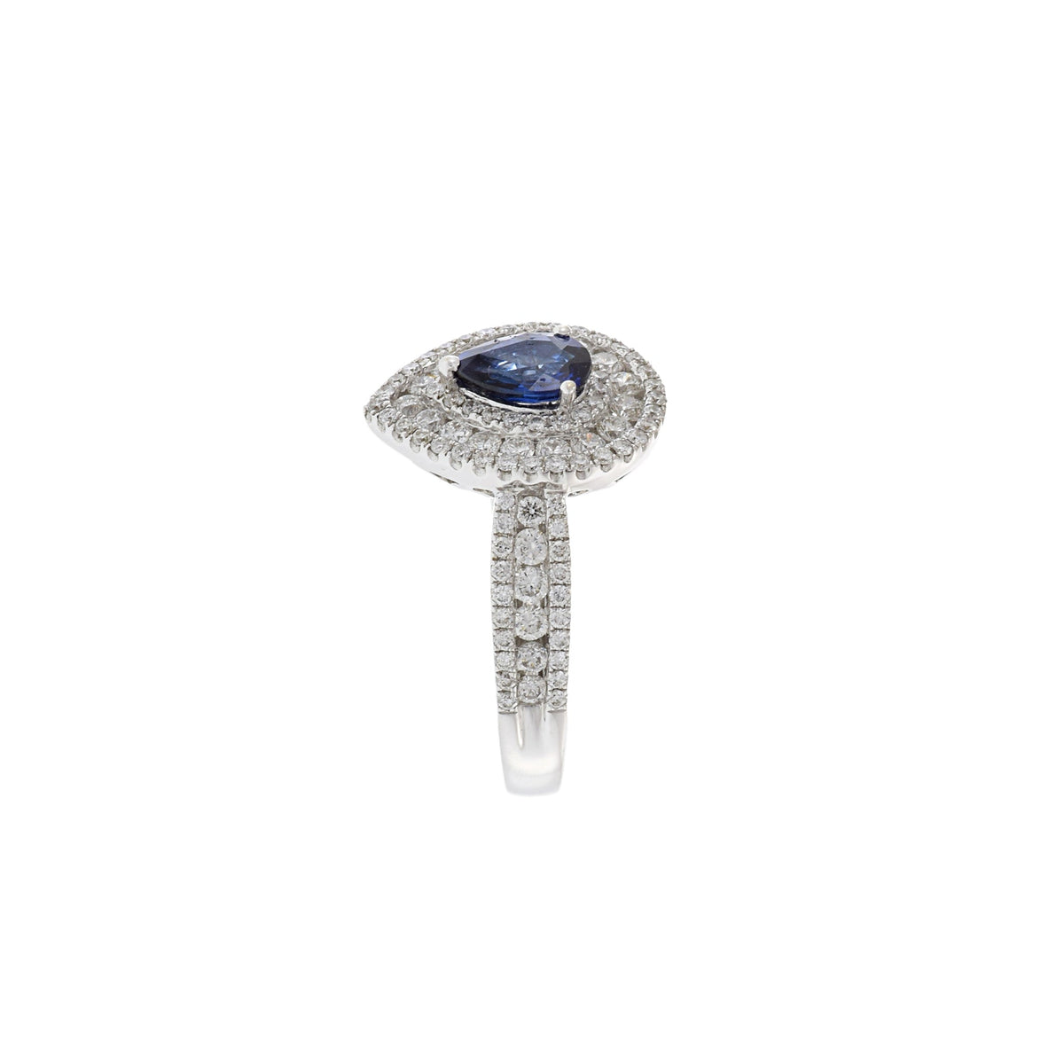 Solid Gold Pear Shaped Blue Sapphire and Diamond Ring (D458FF)
