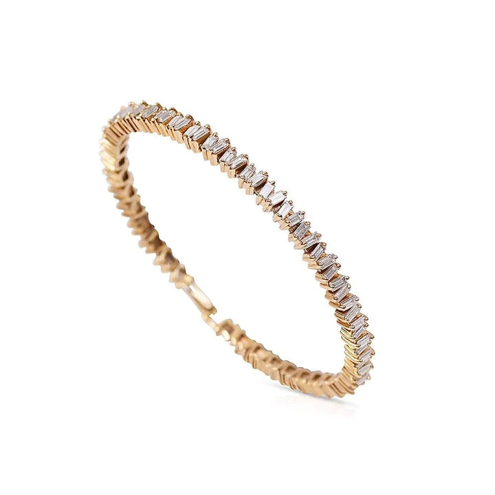 Solid Gold Diamond Baguette Picket Bangle
