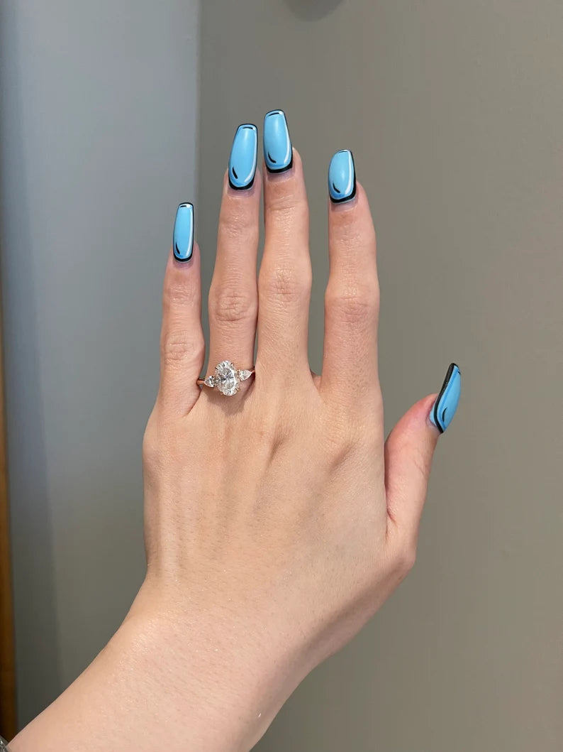 Solid Gold Diamond Ring 2.5 Carat Brilliant Oval Cut Moissanite Engagement