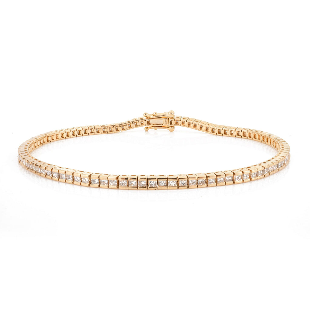 Solid Gold Princess Cut Diamond Tennis Bracelet
