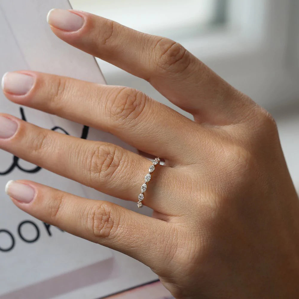 Solid Gold Marquise Cut Diamond Anniversary Band