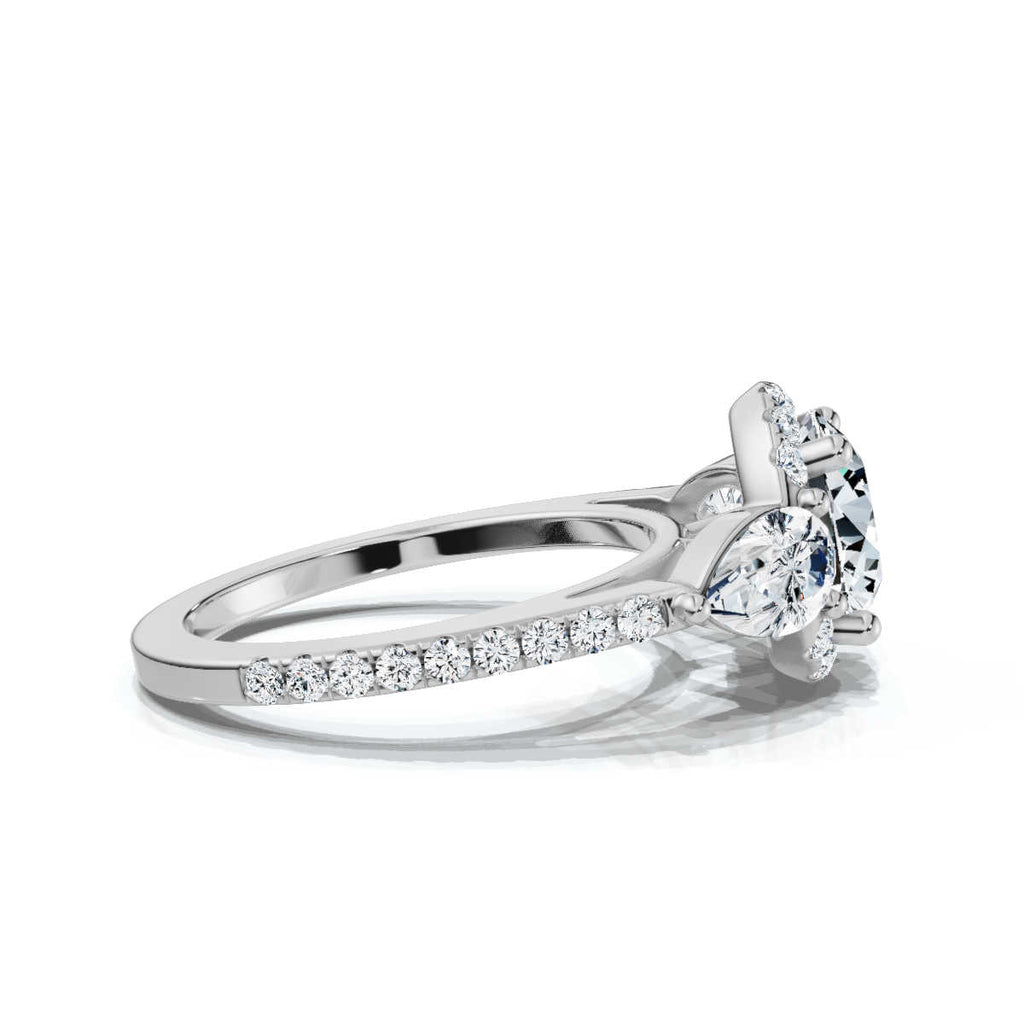 14K Solid Gold 3 CT Three Stone Pear & Round Lab Grown Diamond Ring - Style B