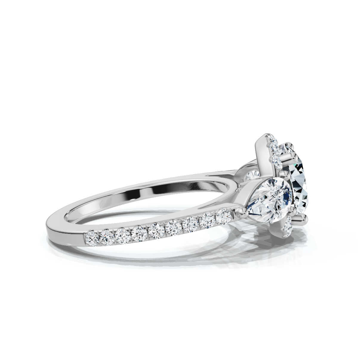 14K Solid Gold 3 CT Three Stone Pear & Round Lab Grown Diamond Ring - Style B