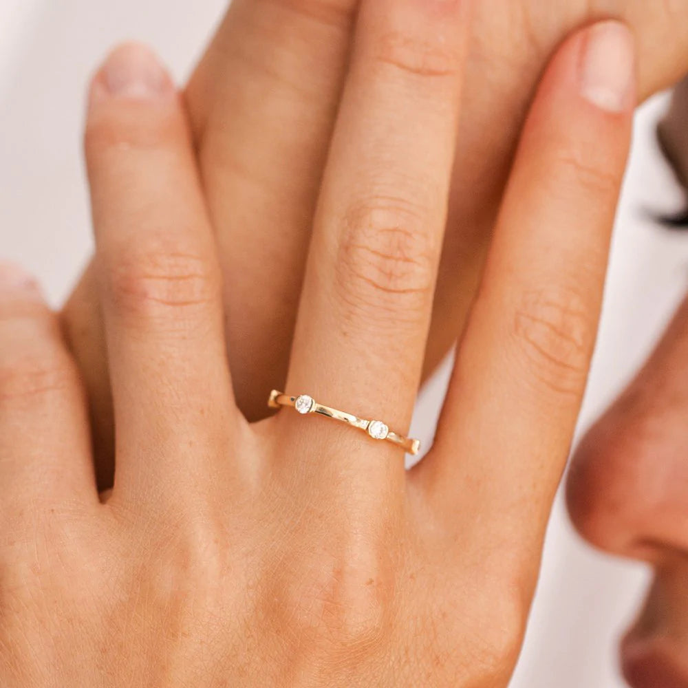Solid Gold Stackable Half Bezel Diamond Eternity Ring