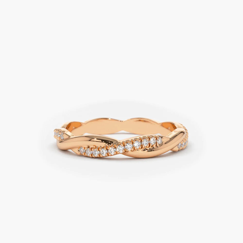 Solid Gold Weaving Braid Eternity Diamond Ring