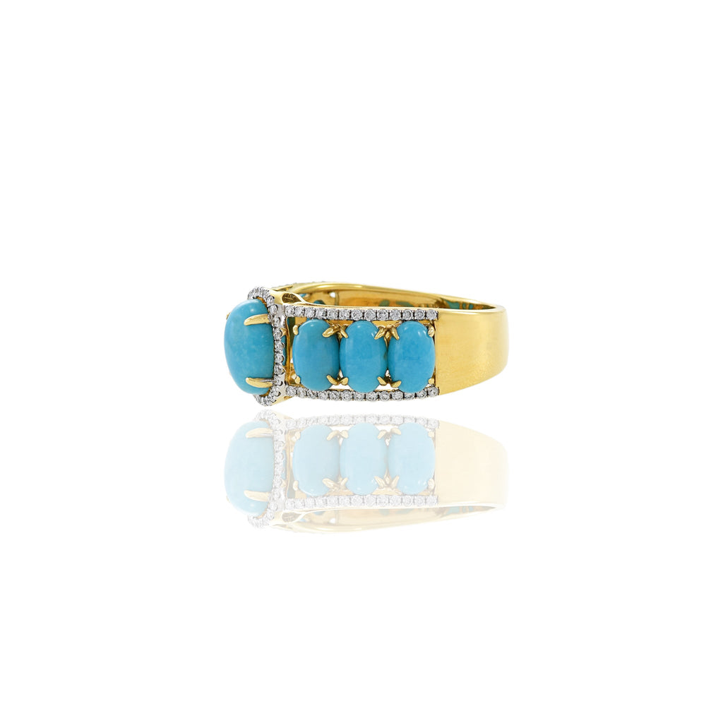 Solid Gold Turquoise and Diamond Ring (574921)