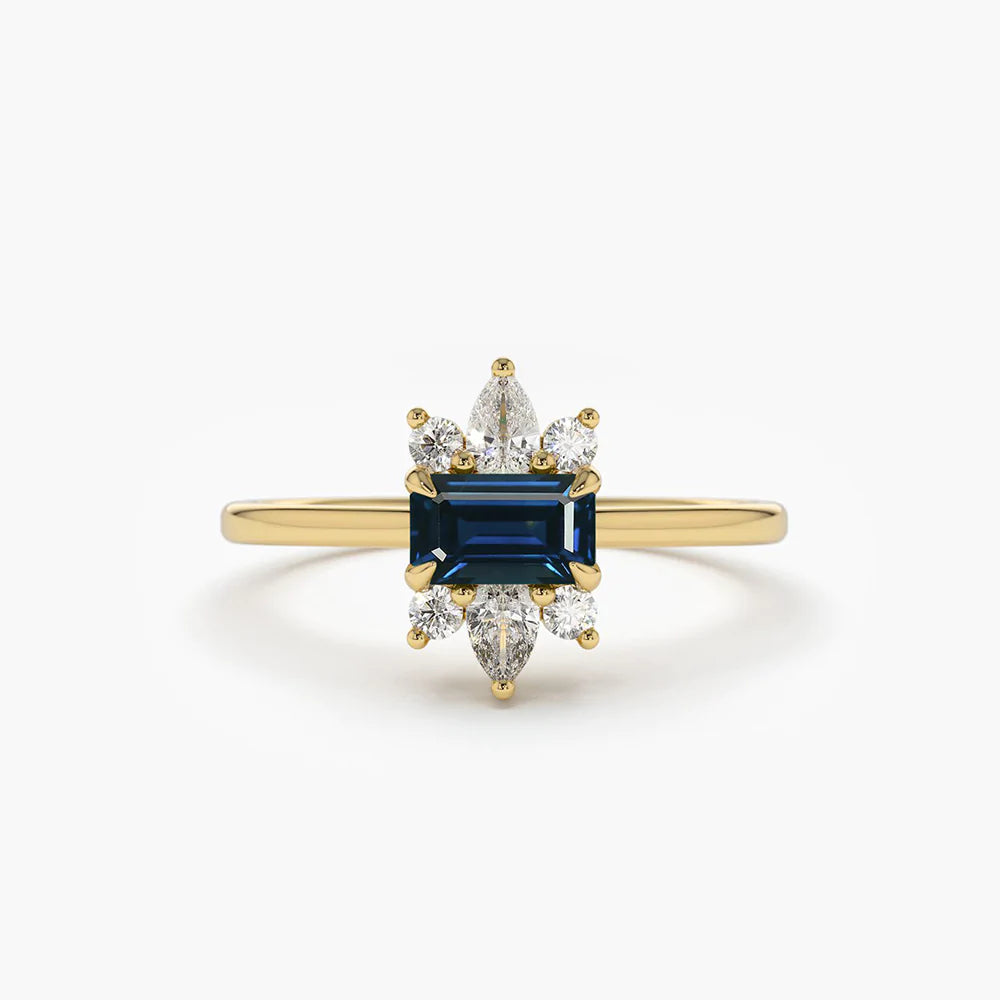 Solid Gold Octagon Sapphire and Diamond Ring