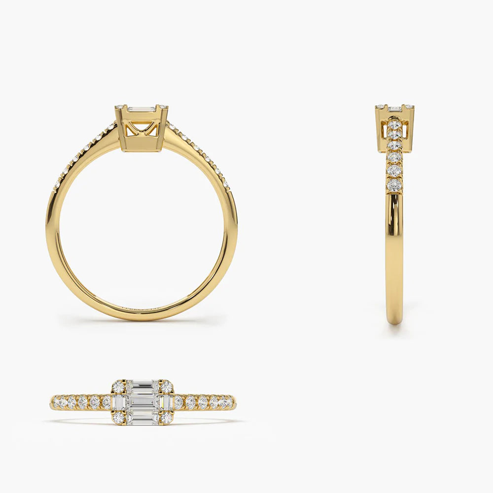 Solid Gold Illusion Setting East to West Baguette Diamond Ring