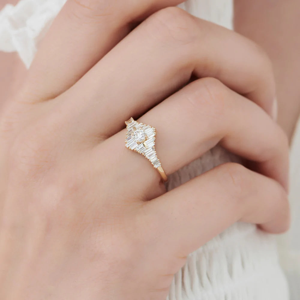 Solid Gold Art Deco Inspired Baguette Diamond Ring