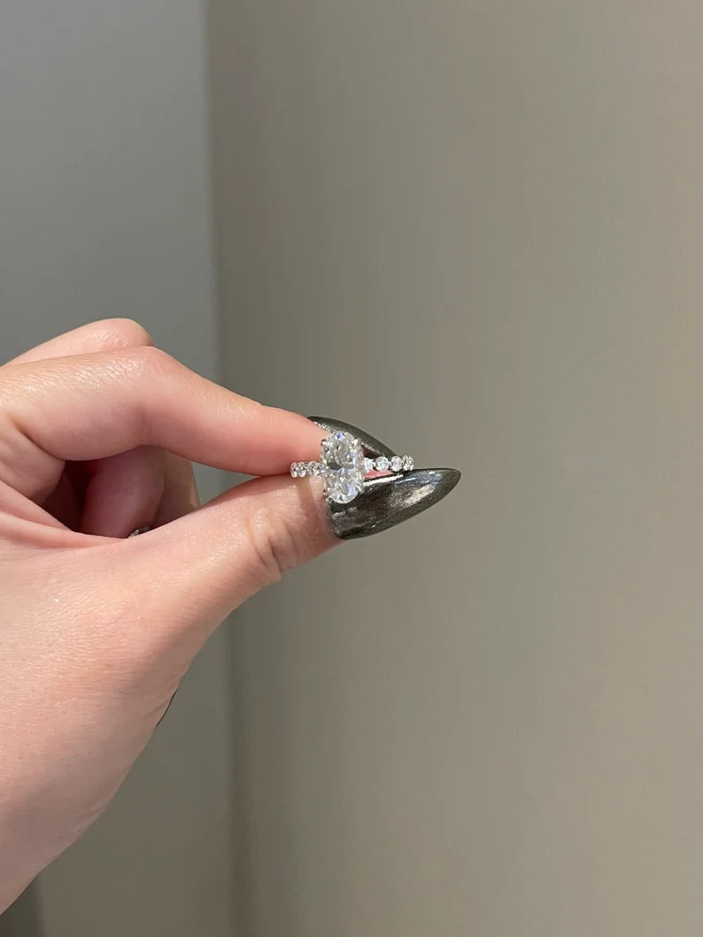 3 CT Brilliant Oval Cut Moissanite Hidden Halo Share Prong Pave - (0B13E1)