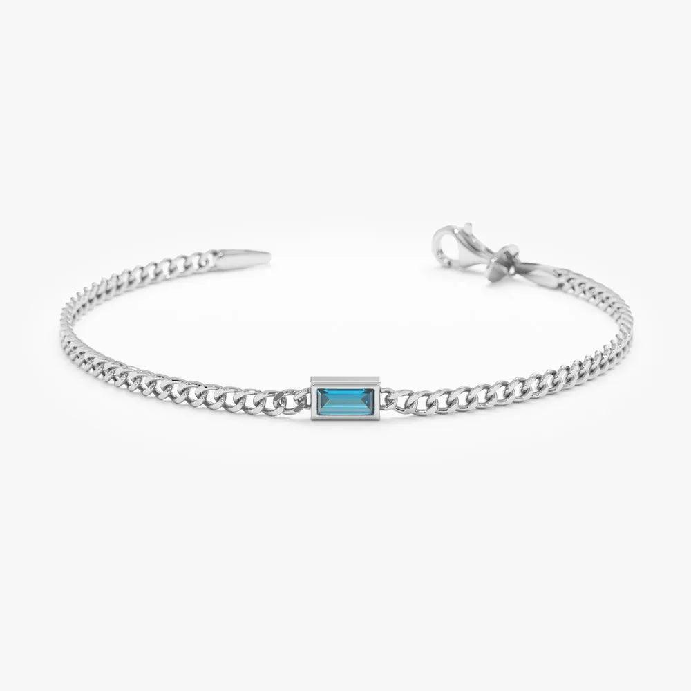 Solid Gold Blue Topaz Cuban Chain Bracelet