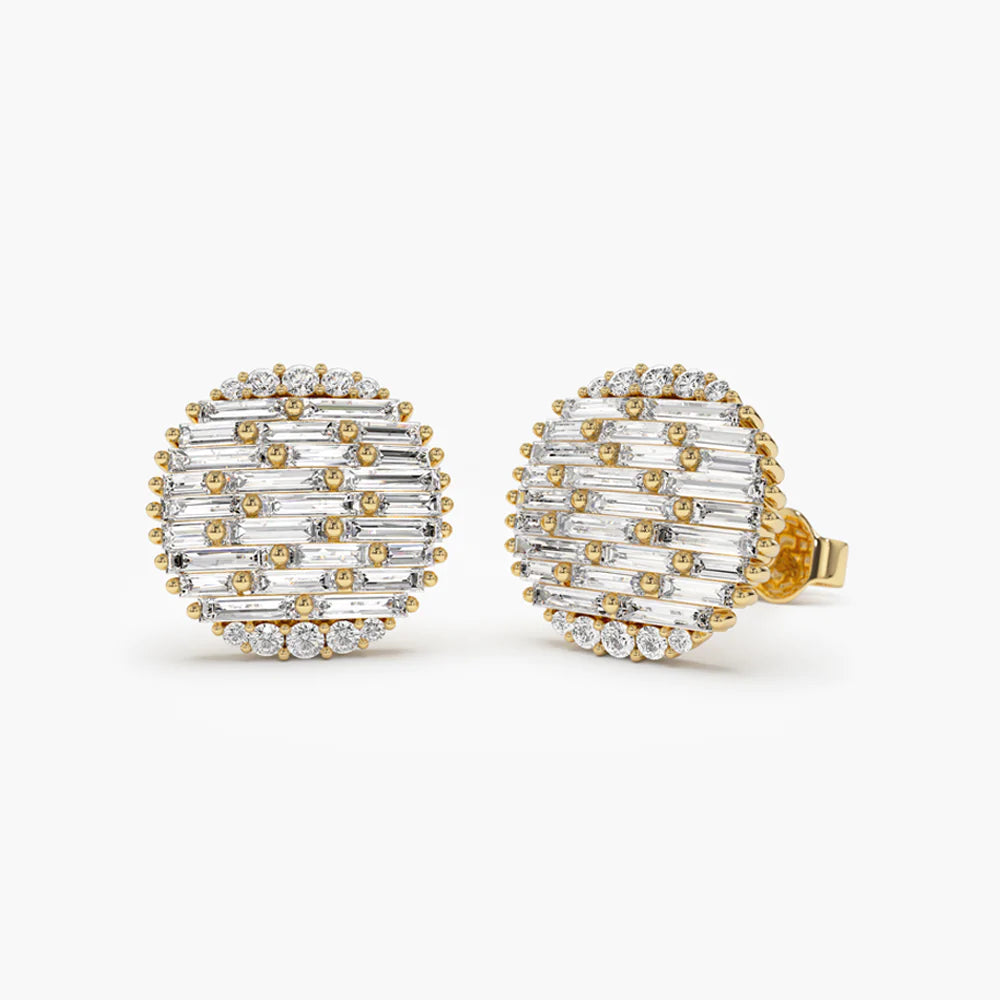 Solid Gold Baguette Diamond Needle Cut Statement Earrings