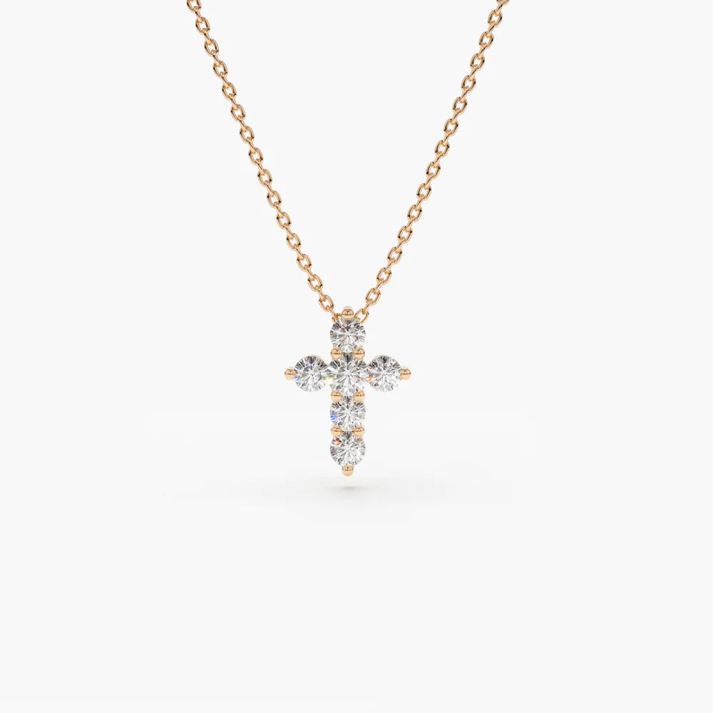 Solid Gold Tiny Diamond Cross Necklace (72CFC0)