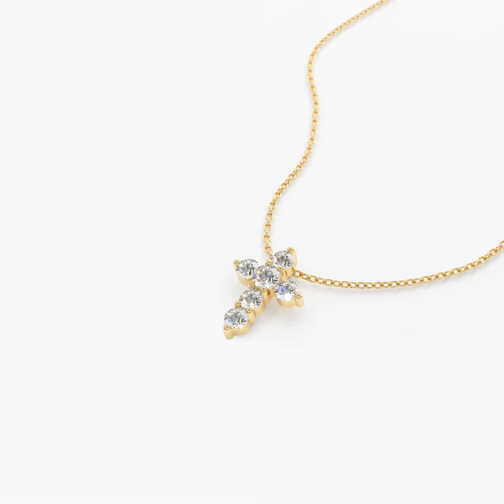 Solid Gold Tiny Diamond Cross Necklace (7D078F)