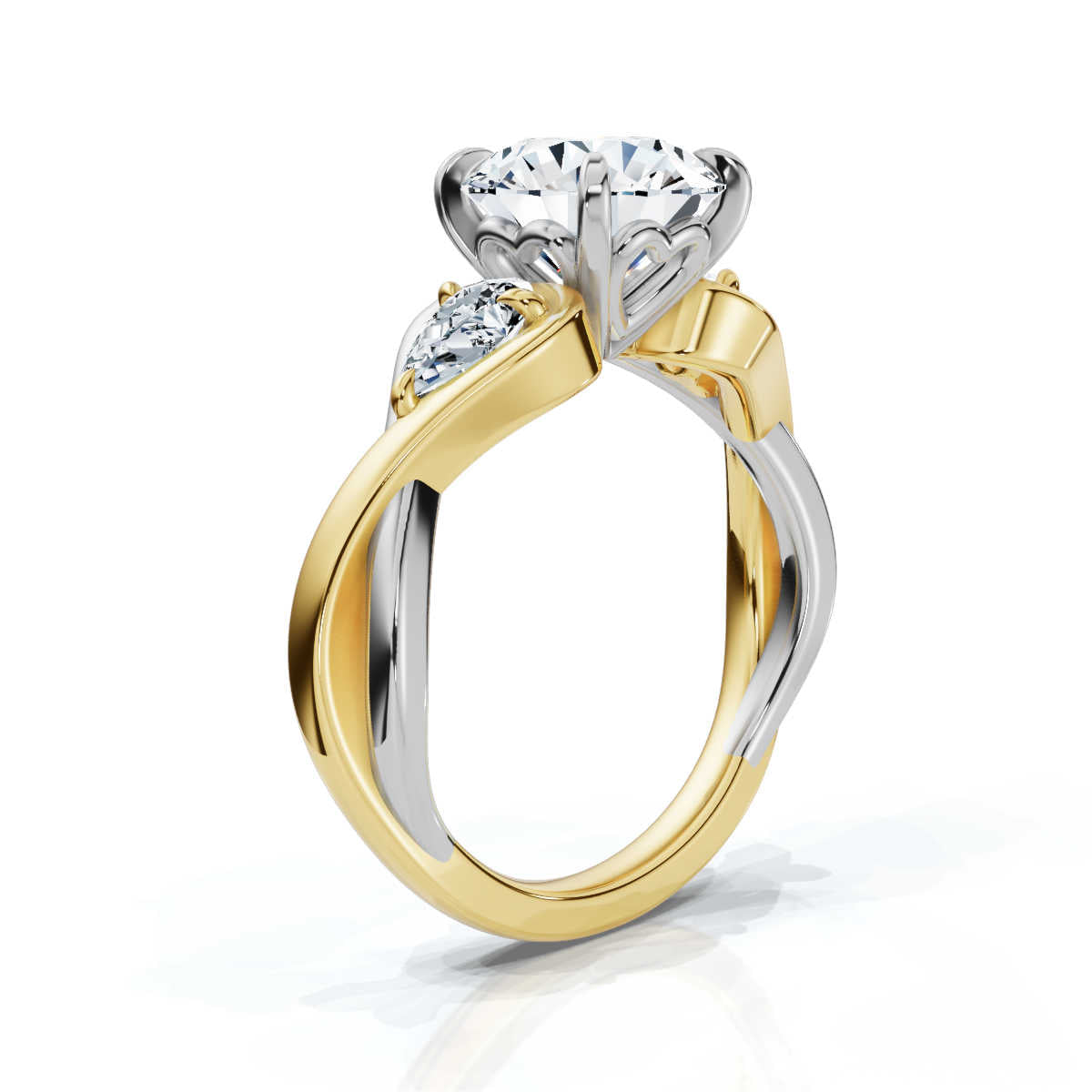 Solid Gold 2 CT Three Stone Lab Grown Diamond Engagement Ring