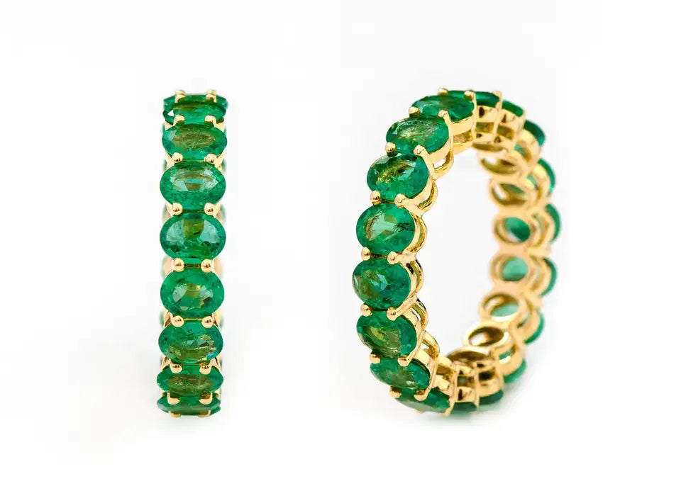 Solid Gold Oval Shaped Emerald Eternity Band