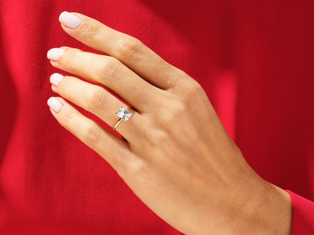 14K Gold Elongated Cushion Emerald Cut 3ct Diamond Ring