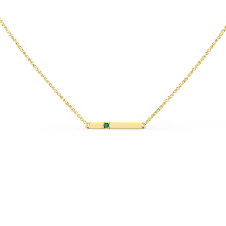 Solid Gold Natural Solitaire Emerald Bar necklace