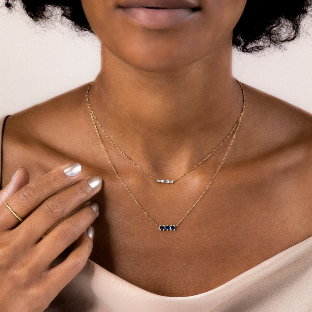 Solid Gold Fluency Three-Stone Baguette Necklace