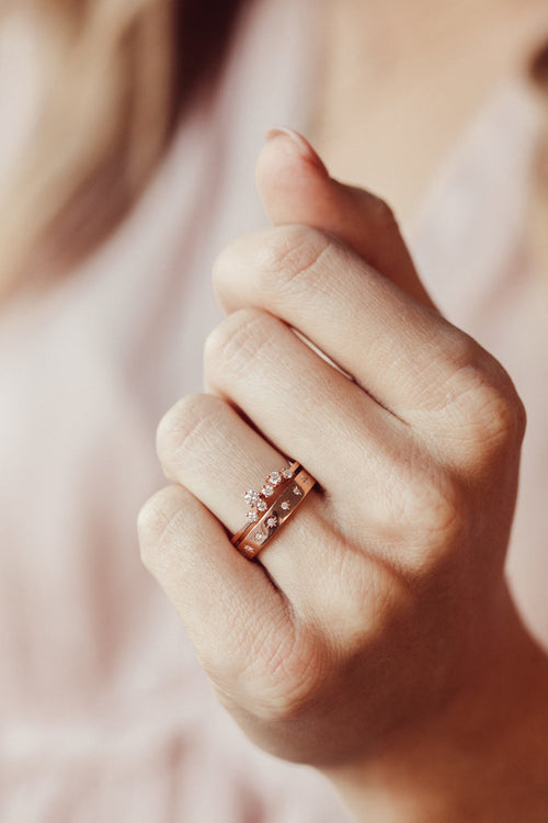 Solid Gold Solid 0.11 ct Engraved Star Wide Band