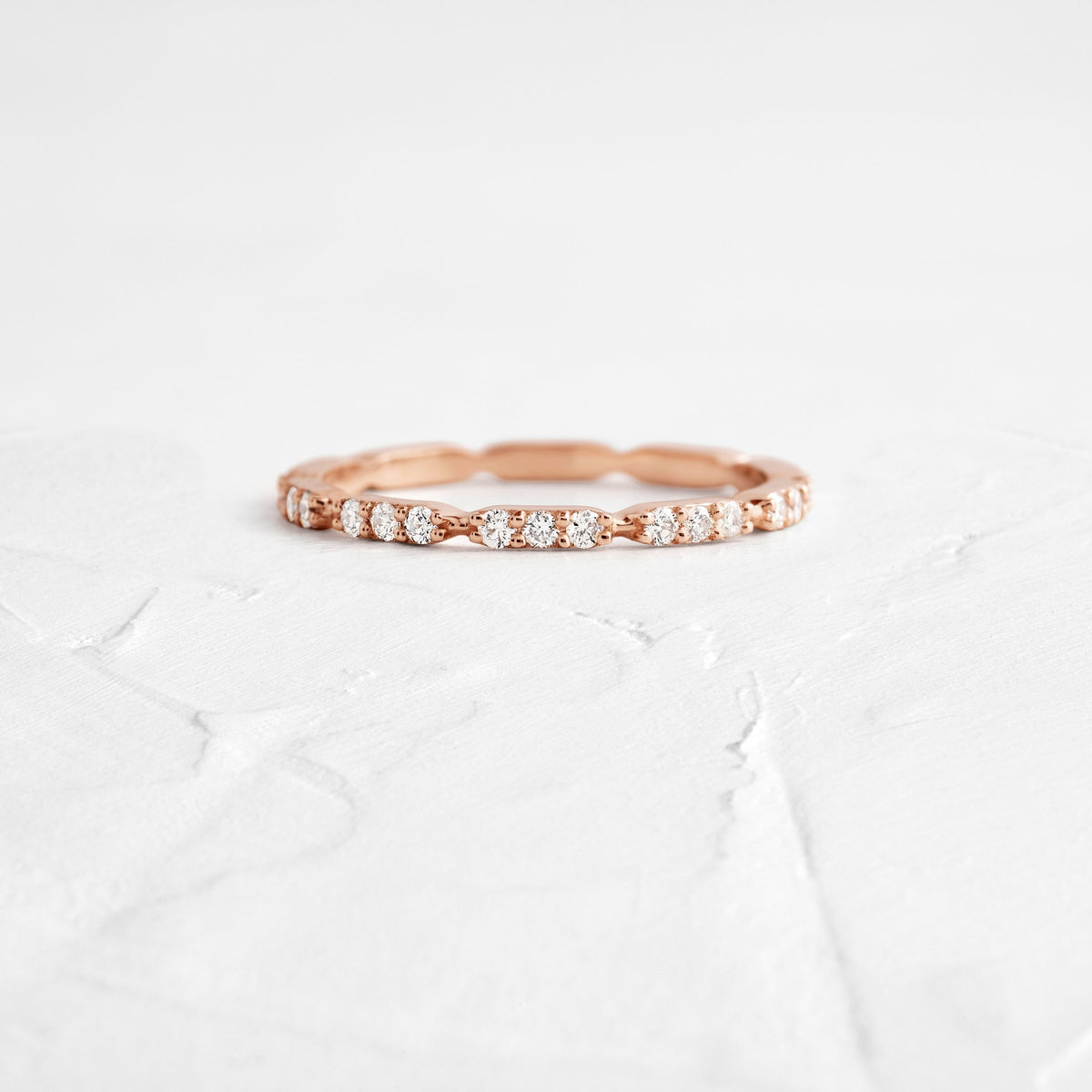 Solid Gold Inline Ring with Diamond Edging | Diamond Ring for Women
