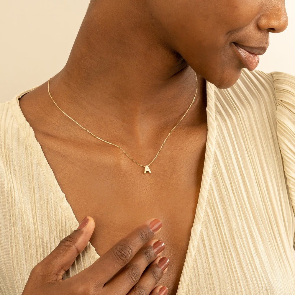 Solid Gold Bold Block Letter Initial Necklace (4A65DF)