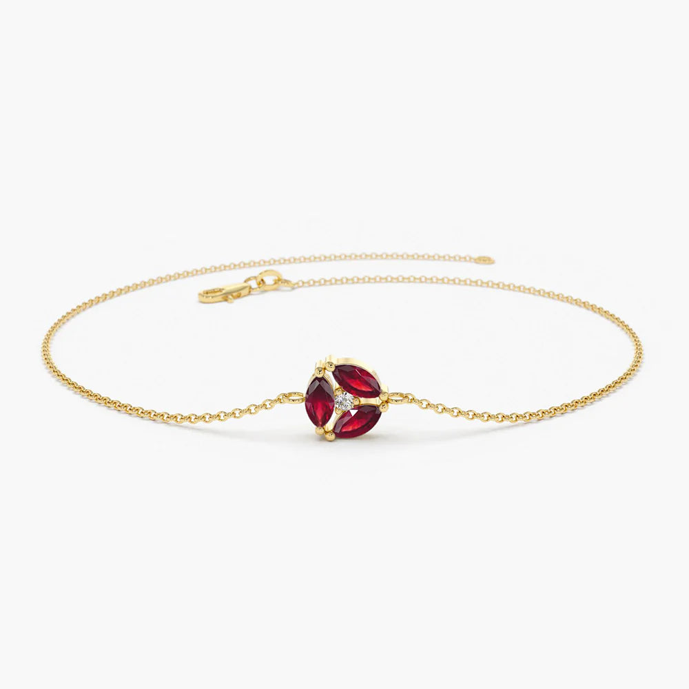 Solid Gold Marquise Ruby Cluster Bracelet