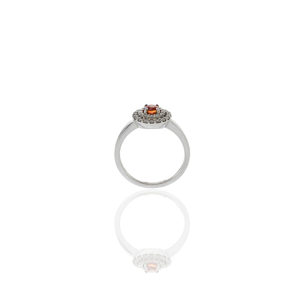 Solid Gold Orange Sapphire and Diamond Ring