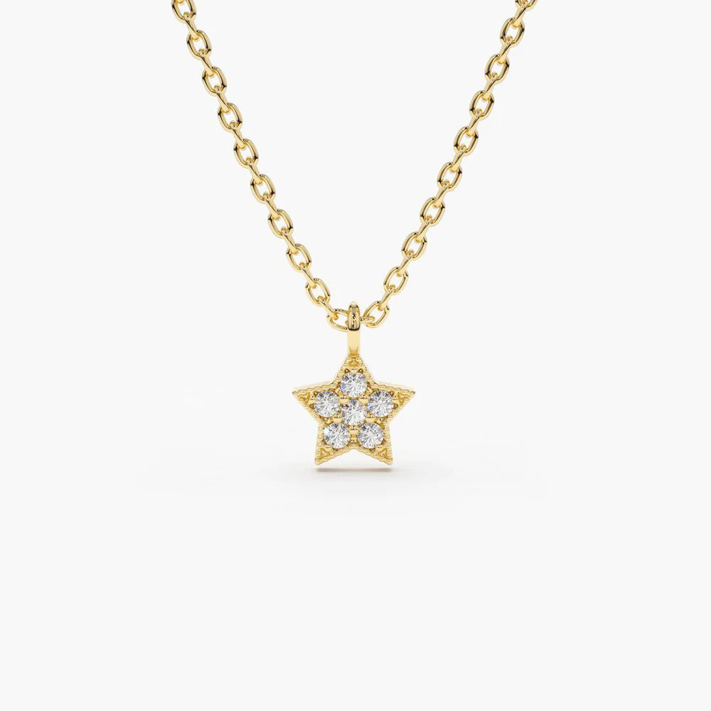 Solid Gold Diamond Sta Charm Necklace
