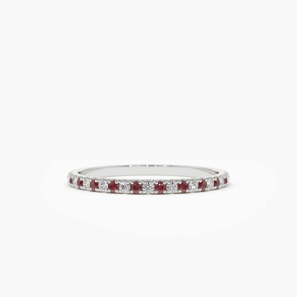 Solid Gold Ruby and Diamond Alternating Eternity Ring