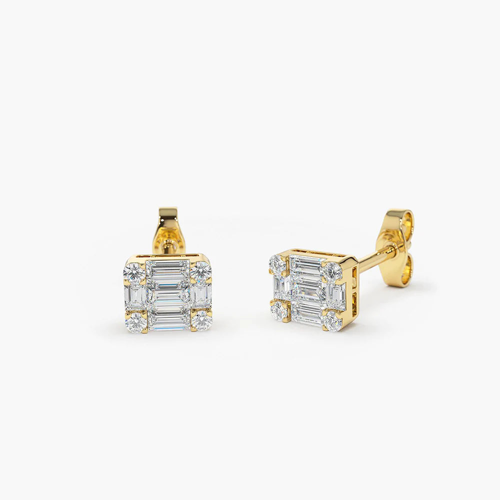 Solid Gold Mini Illusion Setting Baguette Studs