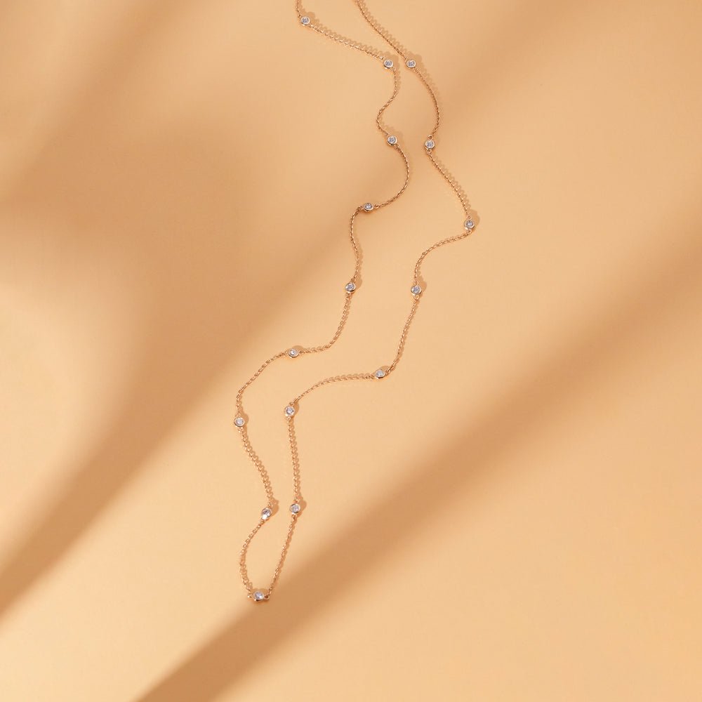 Solid Gold Long Diamond By The Yard Necklace (9047D6)