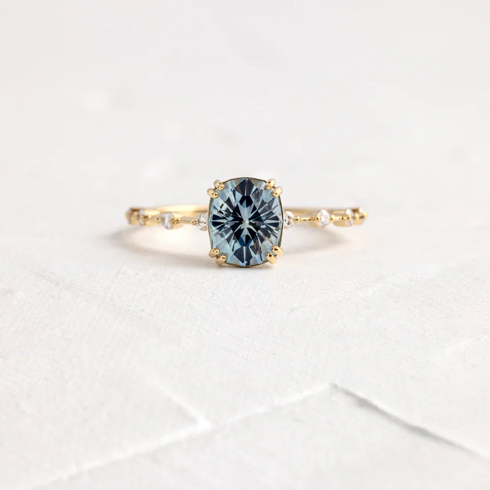 Sold Gold Distance Ring, 1.52ct. Greenish Blue Montana Sapphire Gold Ring