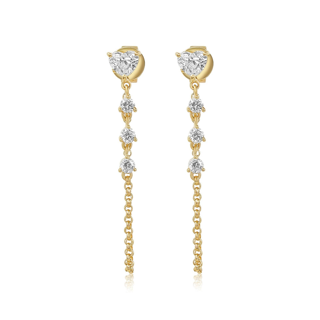 Solid Gold Diamond Heart Chain Loop Earring