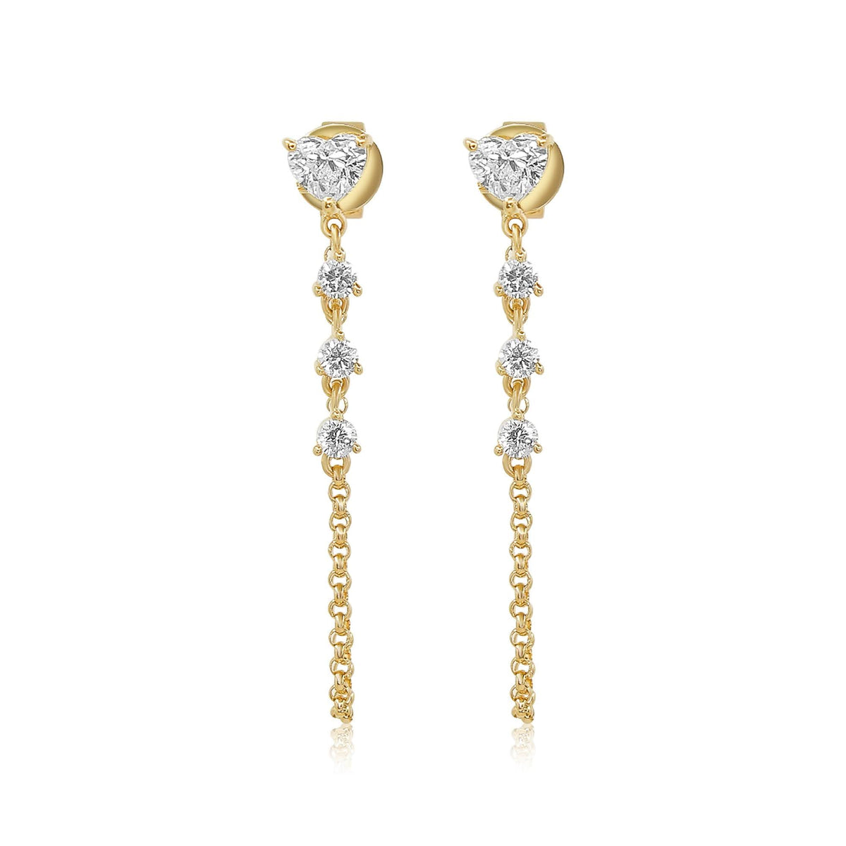 Solid Gold Diamond Heart Chain Loop Earring