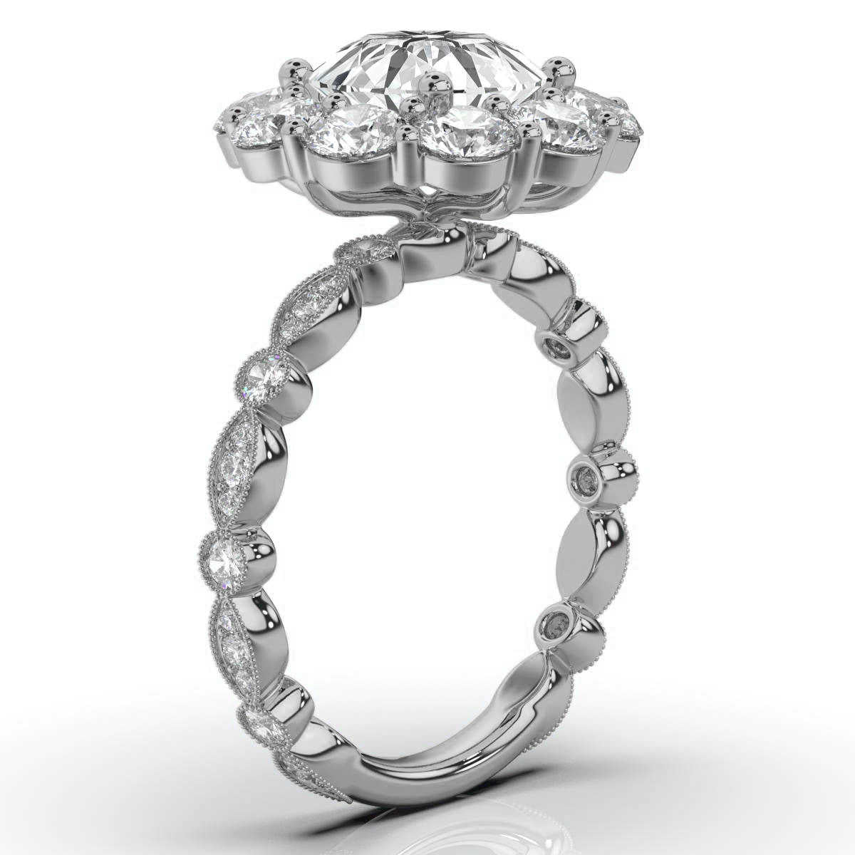 18K Solid Gold 2 CT Round Diamond Ring with Halo Accents