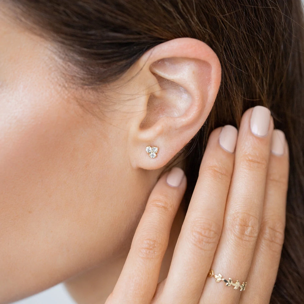 Solid Gold Moissanite Diamond Gold Mosaic Studs