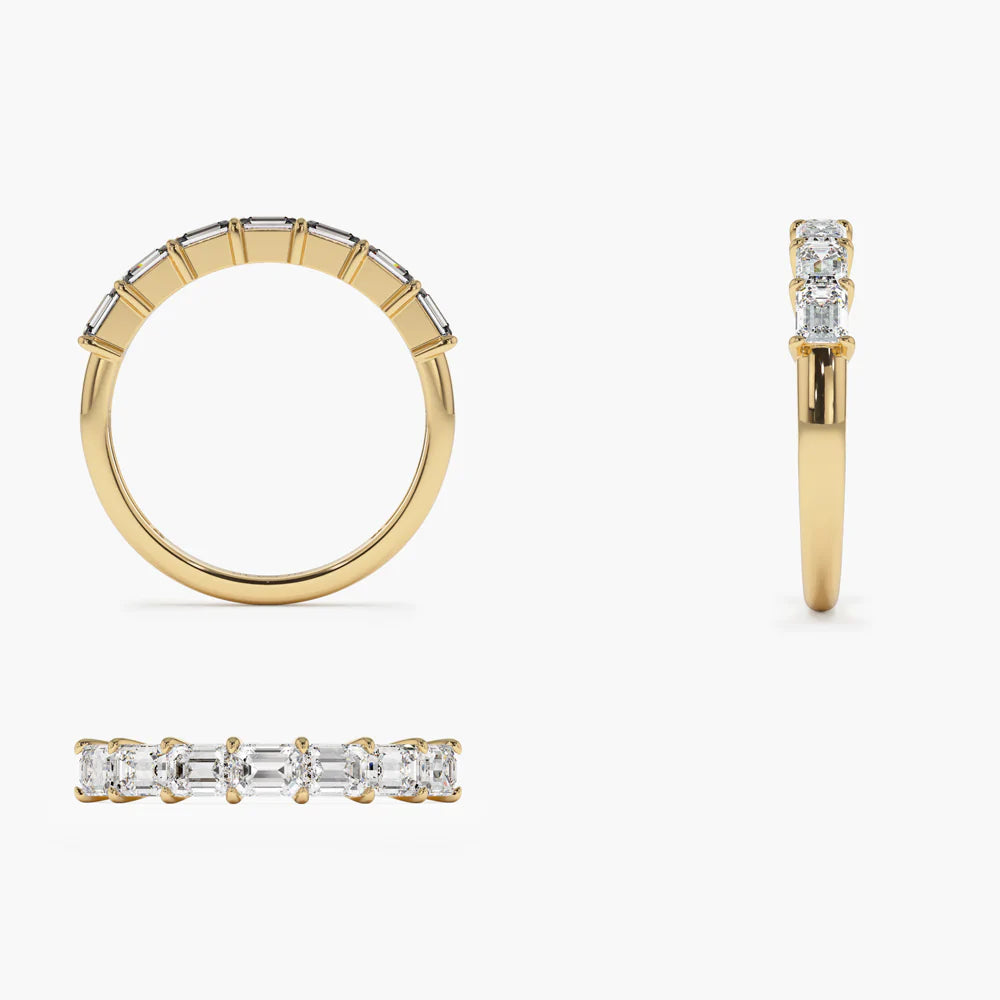 Solid Gold Prong Horizontal Set Emerald Cut Diamond Wedding Band