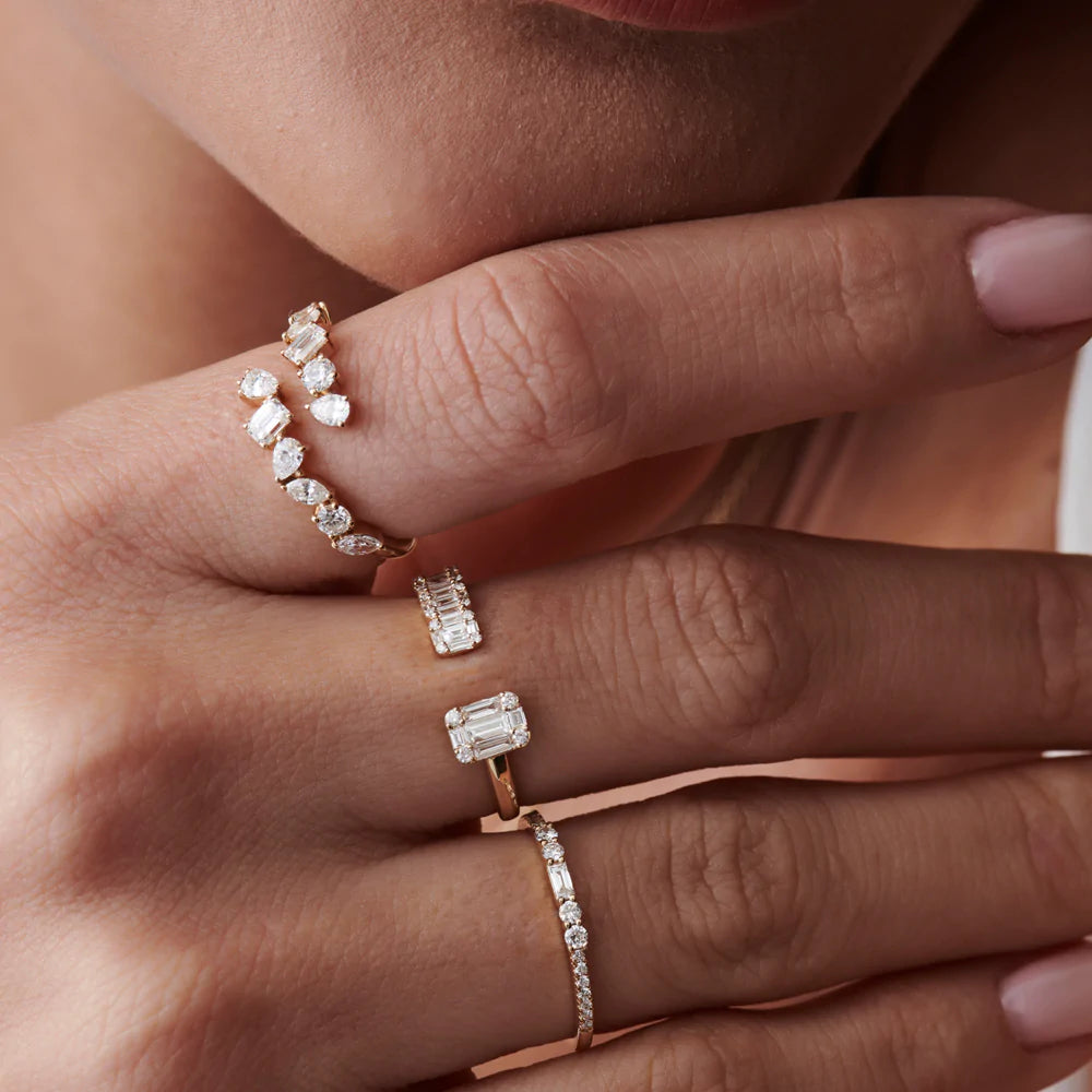 Solid Gold Floating Diamond Baguette Cut Diamond Ring