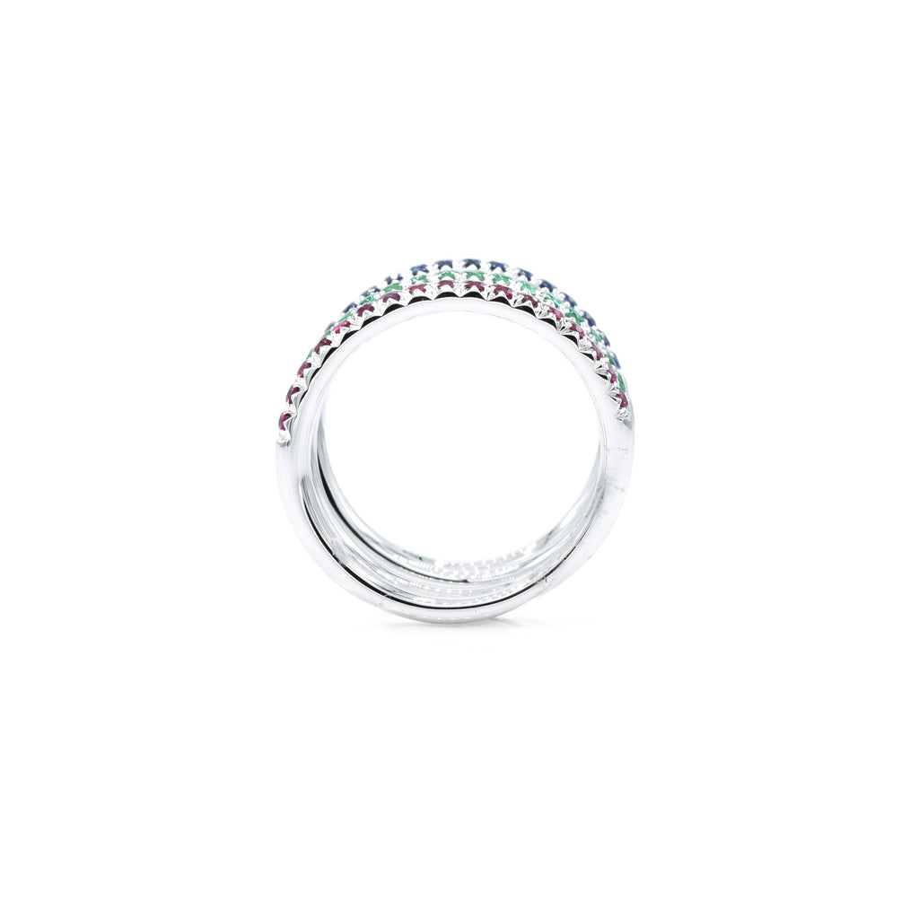 Solid Gold Ruby, Emerald, and Sapphire Triple Ring