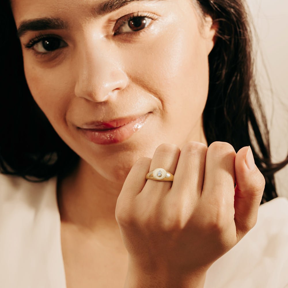 Solid Gold Pear Diamond Signet Ring